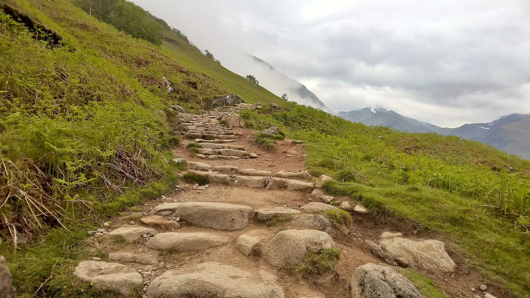 Stone steps on the Mountain Track ascending Ben Nevis.