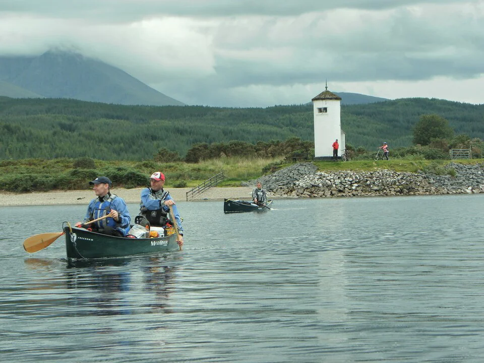 Canoeists on Loch Lochy along Scotland’s Great Glen Canoe Trail.