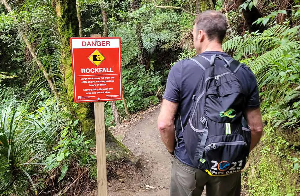 One of the rockfall risk areas on Wairere Falls Track
