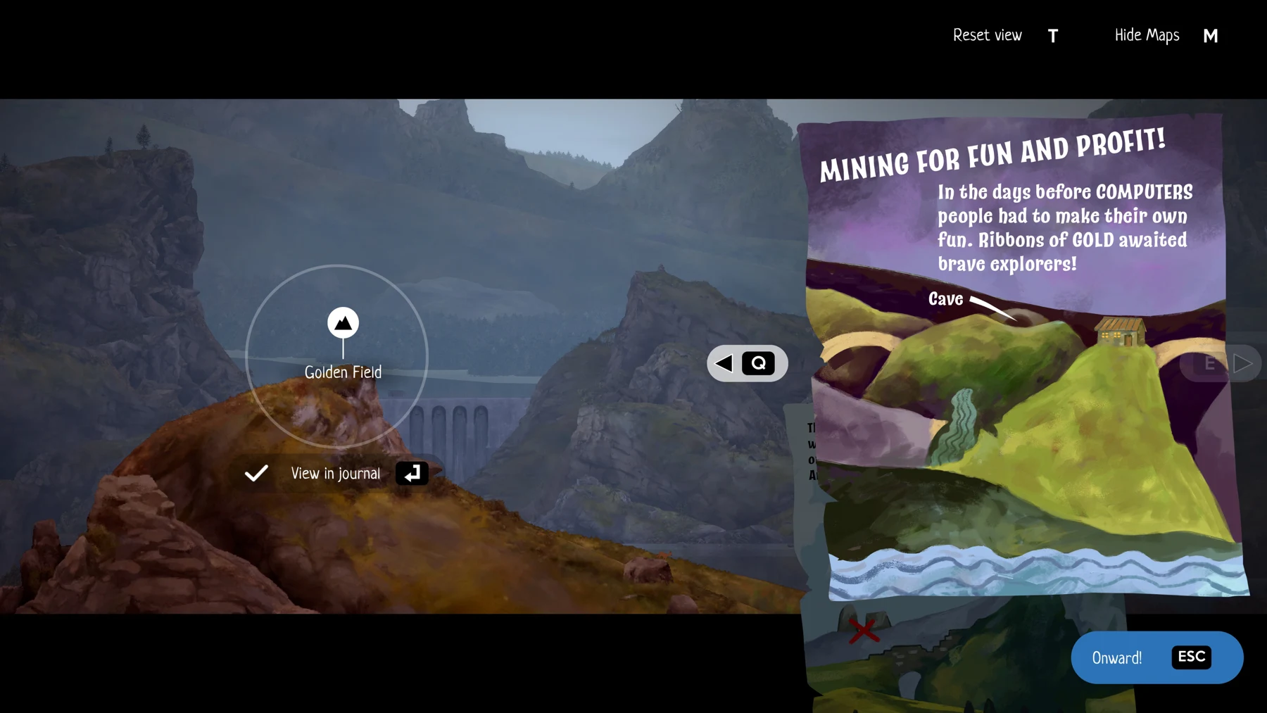 A map fragment displayed over the hills in an official A Highland Song screenshot.